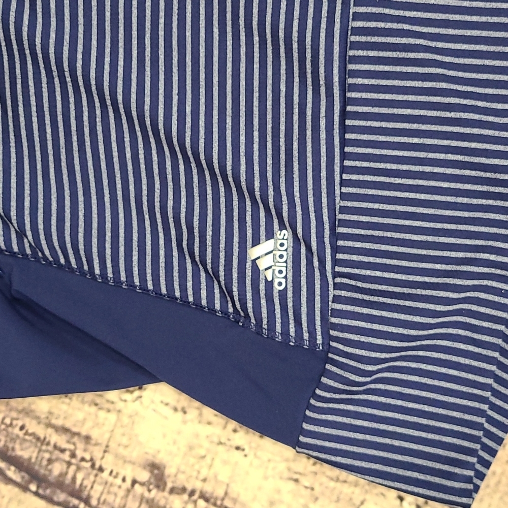 Adidas Striped 1/4 Zip Performance Pullover | Navy & Blue | Medium - Picture 10 of 12